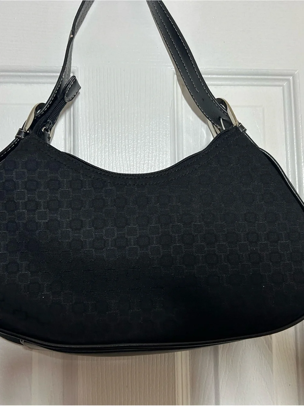 Nine West Black Fabric Shoulder Bag Small Hobo Zip Top Minimalist Y2K Style - Picture 6 of 12